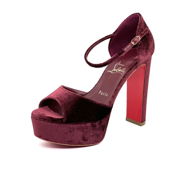 Christian Louboutin SANDALOO Velvet Platform Mary Jane Heels Sandals Shoes - Picture 5 of 16
